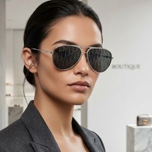 New Dior DIORESSENTIAL A2U F0A8 Silver Monogram Lens Aviator Sunglasses